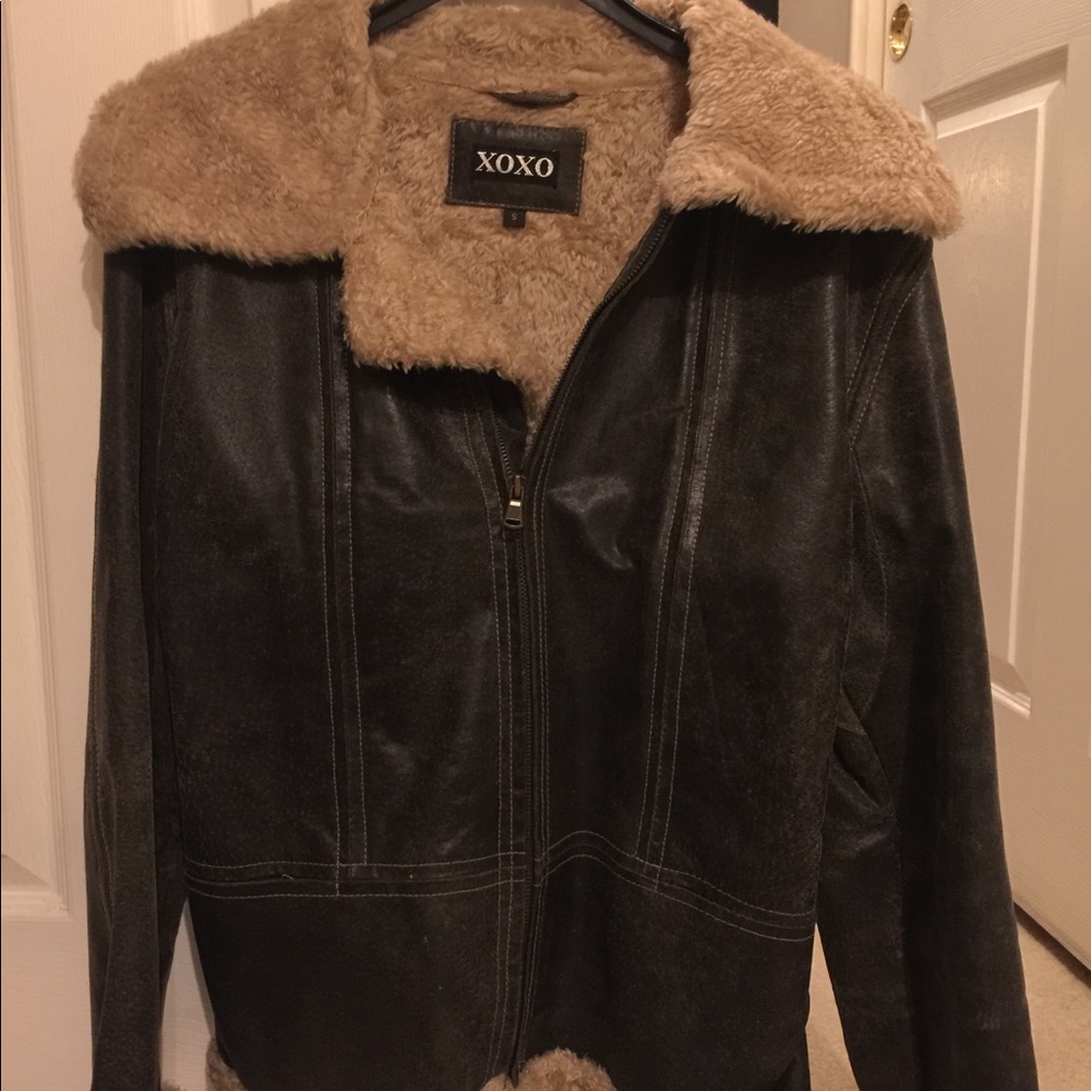 Ladies brown brushed distressed leather jacket